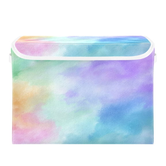 Large Collapsible Fabric Storage Box with Flip Lid & Handles, Decorative Organizer Basket for Home16.512.611.8in Candy Watercolor Clouds