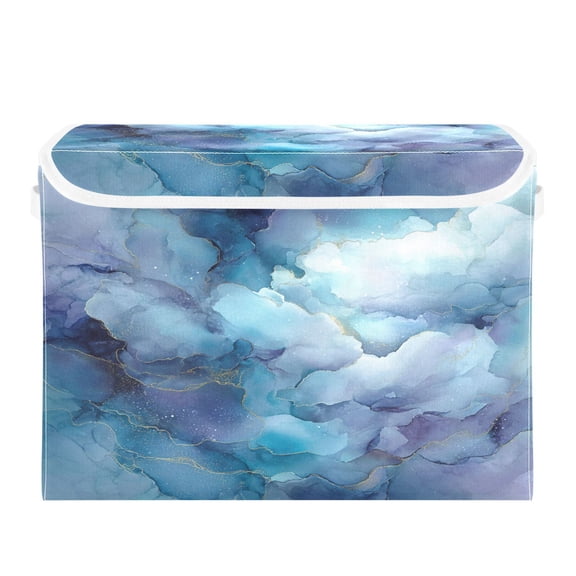Large Collapsible Fabric Storage Box with Flip Lid & Handles, Decorative Organizer Basket for Home16.512.611.8in Celestial Cloud Texture Print