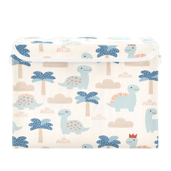 Large Collapsible Fabric Storage Box with Flip Lid & Handles, Decorative Organizer Basket for Home16.512.611.8in Clouds and Dinosaurs
