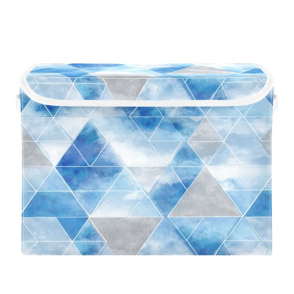 Large Collapsible Fabric Storage Box with Flip Lid & Handles, Decorative Organizer Basket for Home16.512.611.8in Cloudy Blue Grey Geometric Pattern