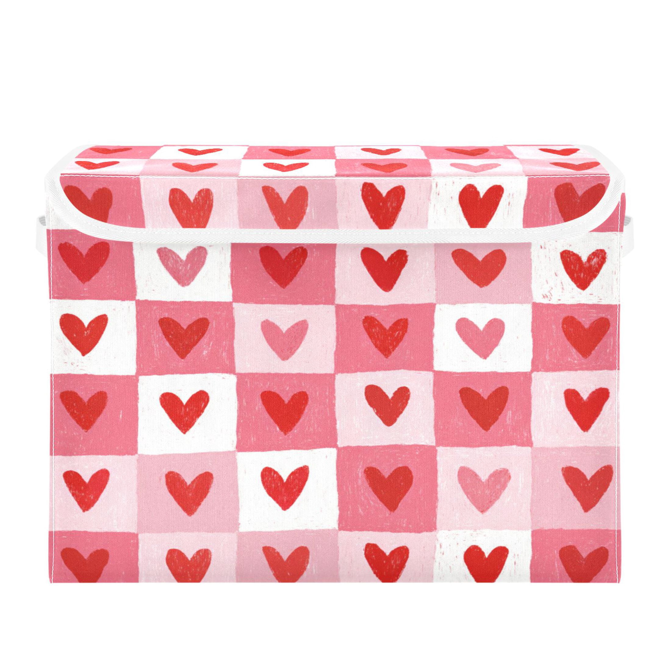 Large Collapsible Fabric Storage Box with Flip Lid & Handles, Decorative Organizer Basket for Home16.5×12.6×11.8in Crayon Heart Checkers