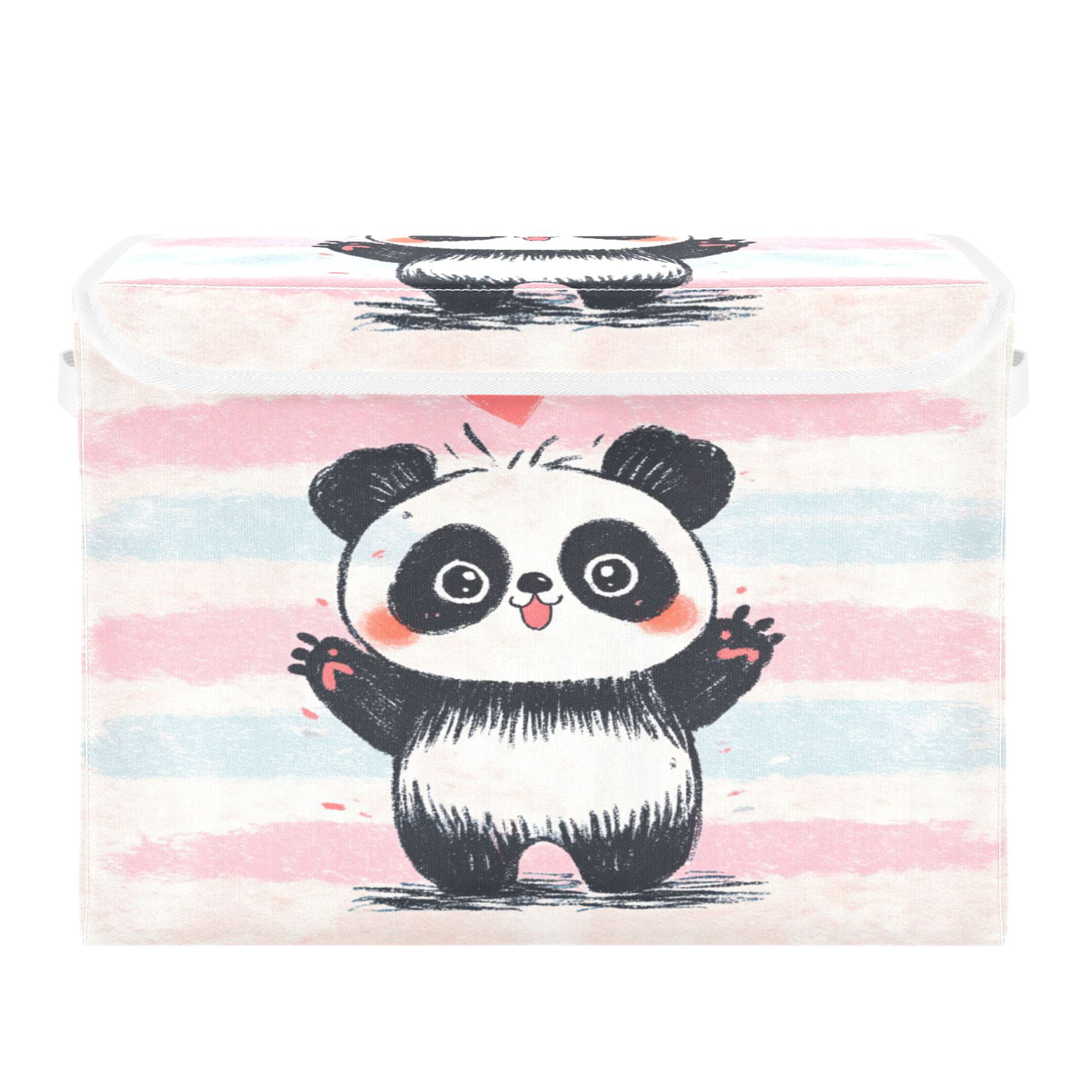 Large Collapsible Fabric Storage Box with Flip Lid & Handles, Decorative Organizer Basket for Home16.5×12.6×11.8in Crayon Panda Illustration