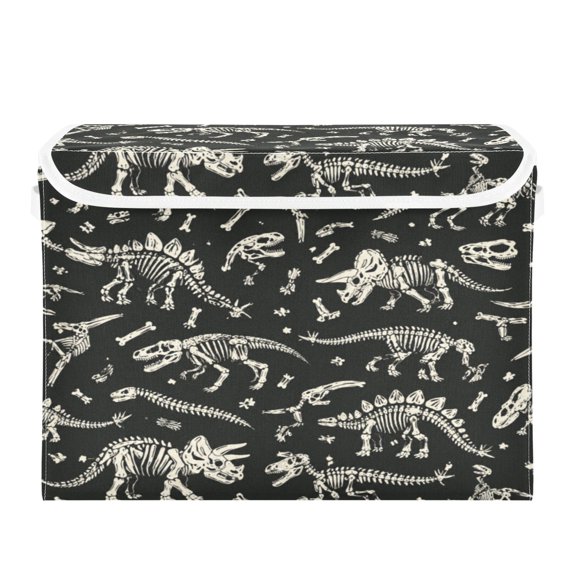 Large Collapsible Fabric Storage Box with Flip Lid & Handles, Decorative Organizer Basket for Home16.512.611.8in Jurassic Dinosaur Skeleton Pattern