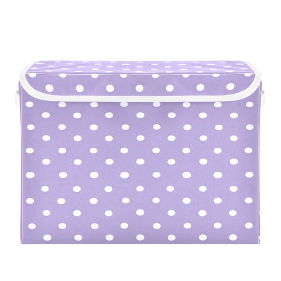 Large Collapsible Fabric Storage Box with Flip Lid & Handles, Decorative Organizer Basket for Home16.512.611.8in Lavender White Mini Polka Dot