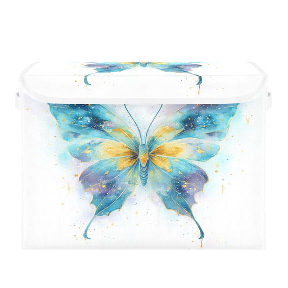 Large Collapsible Fabric Storage Box with Flip Lid & Handles, Decorative Organizer Basket for Home16.512.611.8in Nocturnal Azure Butterfly