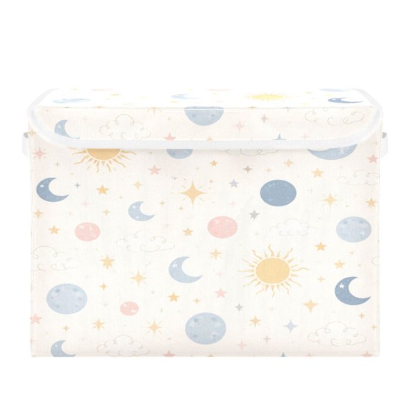 Large Collapsible Fabric Storage Box with Flip Lid & Handles, Decorative Organizer Basket for Home16.512.611.8in Nursery Celestial Clouds Print