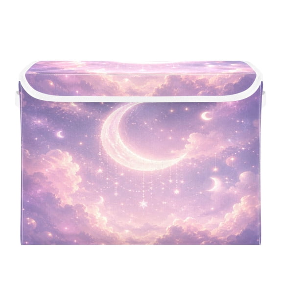 Large Collapsible Fabric Storage Box with Flip Lid & Handles, Decorative Organizer Basket for Home16.512.611.8in Pink Purple Star Cloud Sky