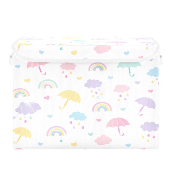 Large Collapsible Fabric Storage Box with Flip Lid & Handles, Decorative Organizer Basket for Home16.512.611.8in Rainbow Umbrella Cloud Pattern