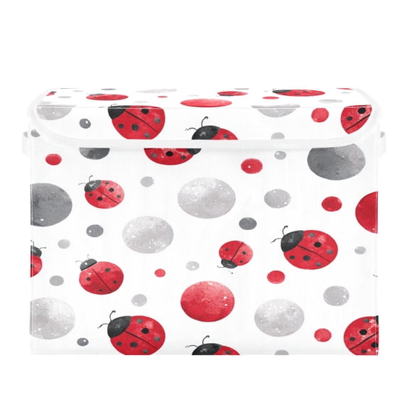 Large Collapsible Fabric Storage Box with Flip Lid & Handles, Decorative Organizer Basket for Home16.512.611.8in Red Ladybug Polka Dot
