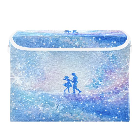 Large Collapsible Fabric Storage Box with Flip Lid & Handles, Decorative Organizer Basket for Home16.512.611.8in Snowy Dance Pattern