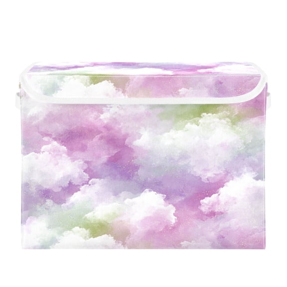 Large Collapsible Fabric Storage Box with Flip Lid & Handles, Decorative Organizer Basket for Home16.512.611.8in Soft Cloud Glimmer