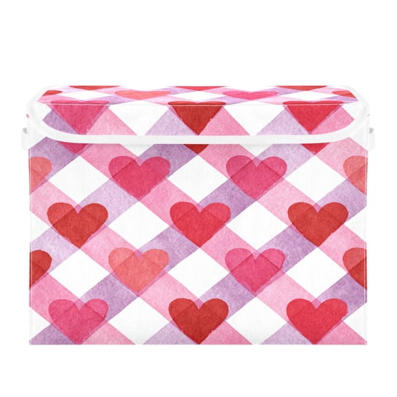 Large Collapsible Fabric Storage Box with Flip Lid & Handles, Decorative Organizer Basket for Home16.512.611.8in Valentine Gingham Dreams