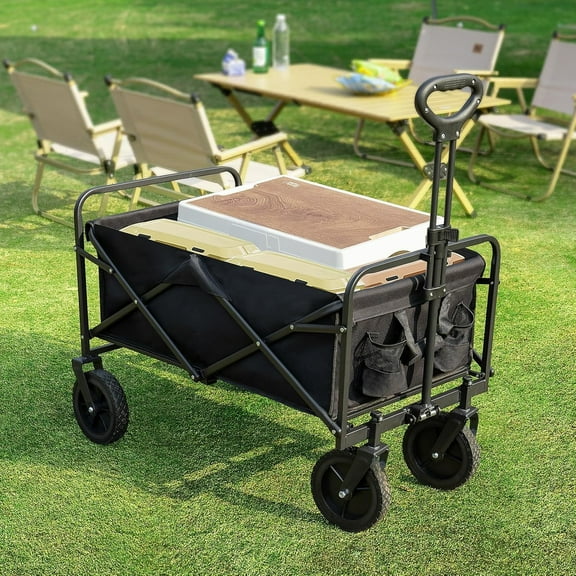 Large Collapsible Foldable Wagon Cart with 360° Wheels, Heavy Duty Utility Grocery Cart for Shopping Camping Sports
