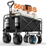 Large Collapsible Folding Wagon, 560 lbs Heavy Duty Big Bucket Utility Garden Cart with Oversized Tank Wheels for Sports, Shopping, Camping Kids, Black