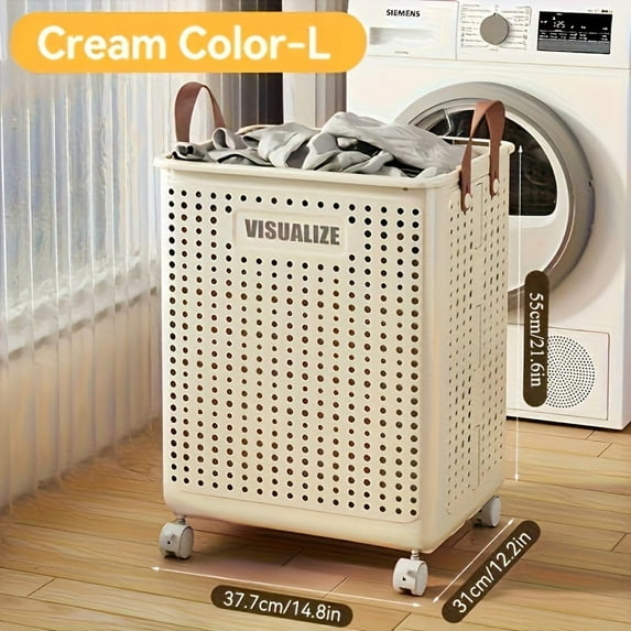Large Collapsible Laundry Basket with Wheels, Faux Leather Hamper Without a Lid, Washable Storage Solution for Bathroom Or Bedroom (Available in Various Sizes), Laundry Baskets