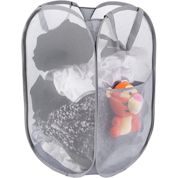 Large Collapsible Mesh Laundry Basket,Foldable Pop Up Laundry Hamper with Side Pocket,Removable Clothes Storage Bin with Handle for Laundry Room,College Drom,Bathroom, Room,Travel,72L