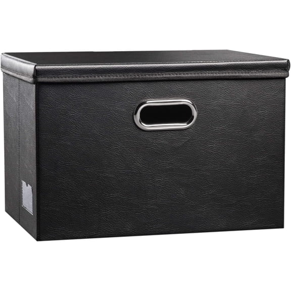 Large Collapsible Storage Bin with Lid [1-Pack] Leather Fabric Foldable Storage Box Organizer Containes Basket Cube with Cover for Home Bedroom Closet Office
