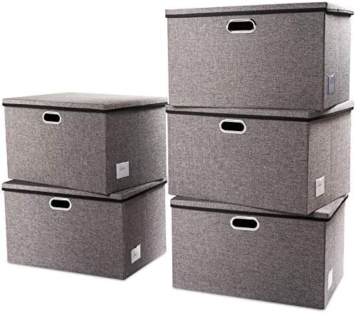 Large Collapsible Storage Bins with Lids [3-Pack] Linen Fabric Foldable ...