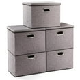 thumbnail image 1 of Large Collapsible Storage Bins with Lids, Organizer/ Bins, Sturdy Stackable, Foldable Clothing Storage for Closet, Linen Fabric Foldable Storage Boxes Organizer Containers Baskets Cube with Cover, 1 of 7