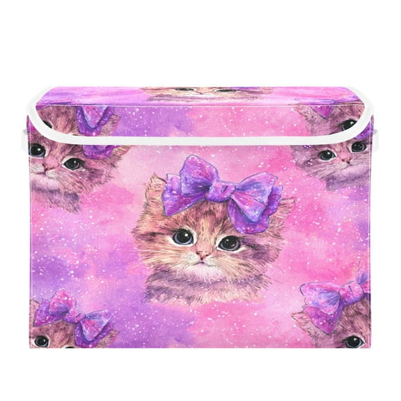 Large Collapsible Storage Box Flip Lid Fabric Decorative Organizer Container Basket with Handles 16.512.611.8in Adorable Orange Cat Pattern