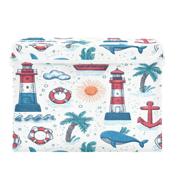 Large Collapsible Storage Box Flip Lid Fabric Decorative Organizer Container Basket with Handles 16.512.611.8in Adventure in The Sea