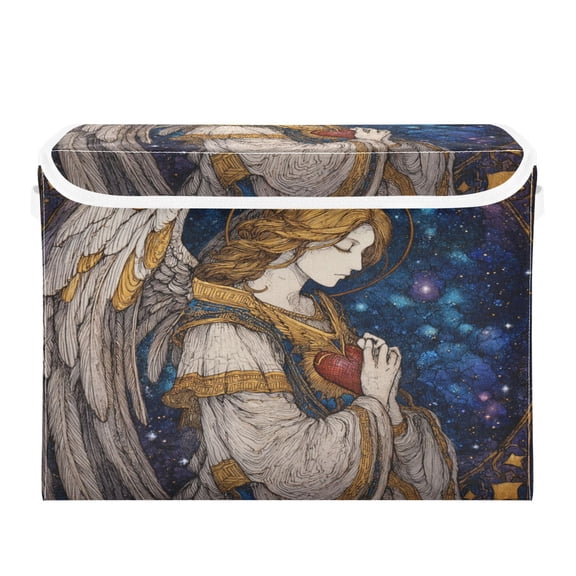 Large Collapsible Storage Box Flip Lid Fabric Decorative Organizer Container Basket with Handles 16.512.611.8in Archangel's Prayer