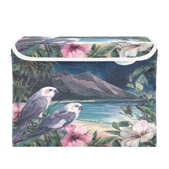 Large Collapsible Storage Box Flip Lid Fabric Decorative Organizer Container Basket with Handles 16.512.611.8in Beautiful Gray Cockatiels