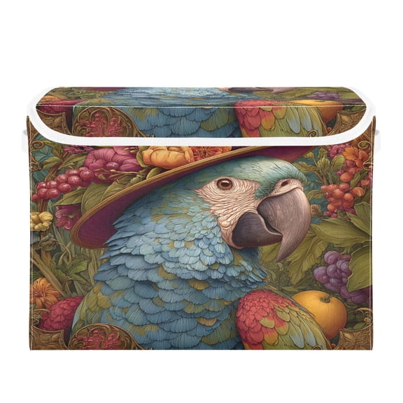 Large Collapsible Storage Box Flip Lid Fabric Decorative Organizer Container Basket with Handles 16.512.611.8in Beautiful Parrot