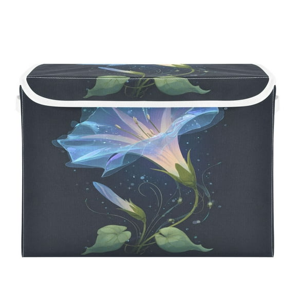 Large Collapsible Storage Box Flip Lid Fabric Decorative Organizer Container Basket with Handles 16.512.611.8in Blue Morning Glory Flower
