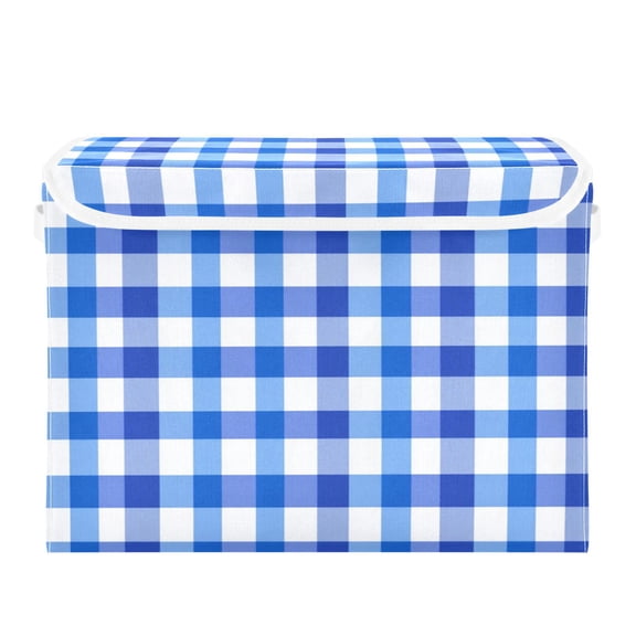 Large Collapsible Storage Box Flip Lid Fabric Decorative Organizer Container Basket with Handles 16.512.611.8in Blue-purple Stripes