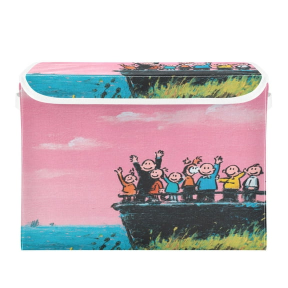 Large Collapsible Storage Box Flip Lid Fabric Decorative Organizer Container Basket with Handles 16.512.611.8in Cartoon Characters