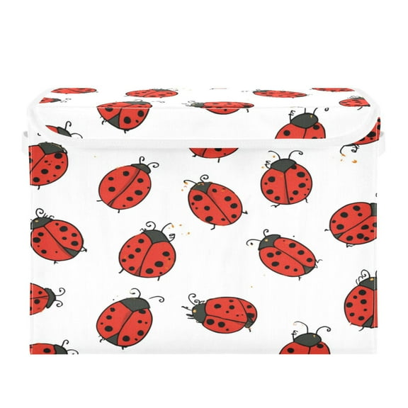 Large Collapsible Storage Box Flip Lid Fabric Decorative Organizer Container Basket with Handles 16.512.611.8in Cartoon Style Ladybugs