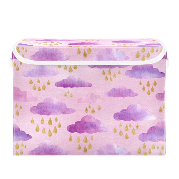 Large Collapsible Storage Box Flip Lid Fabric Decorative Organizer Container Basket with Handles 16.512.611.8in Clouds and Raindrops