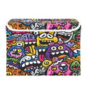 Large Collapsible Storage Box Flip Lid Fabric Decorative Organizer Container Basket with Handles 16.5 12.6 11.8in Colorful Cartoon Monsters