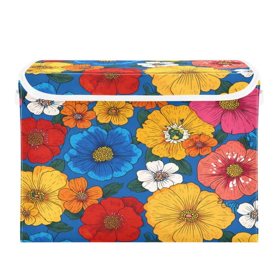 Large Collapsible Storage Box Flip Lid Fabric Decorative Organizer Container Basket with Handles 16.512.611.8in Colorful Dahlia Flowers