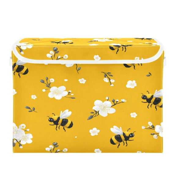 Large Collapsible Storage Box Flip Lid Fabric Decorative Organizer Container Basket with Handles 16.512.611.8in Cute Cartoon Bees