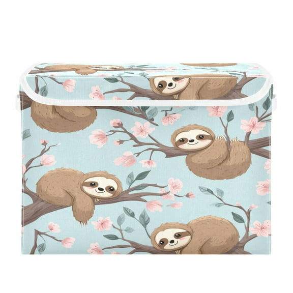 Large Collapsible Storage Box Flip Lid Fabric Decorative Organizer Container Basket with Handles 16.512.611.8in Cute Cartoon Sloth