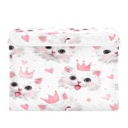 Large Collapsible Storage Box Flip Lid Fabric Decorative Organizer Container Basket with Handles 16.5 12.6 11.8in Cute Crown Cats
