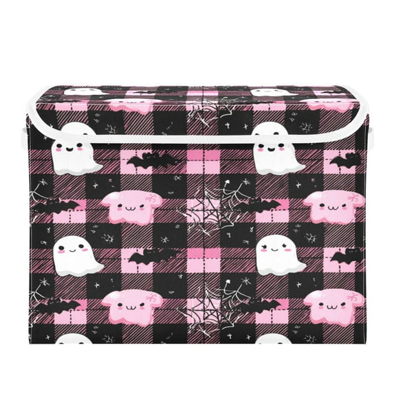 Large Collapsible Storage Box Flip Lid Fabric Decorative Organizer Container Basket with Handles 16.512.611.8in Cute Halloween Ghosts