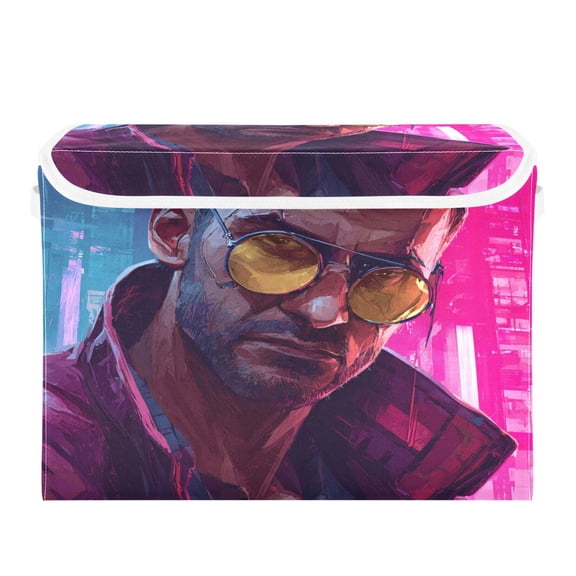 Large Collapsible Storage Box Flip Lid Fabric Decorative Organizer Container Basket with Handles 16.512.611.8in Cyberpunk Tough Guy