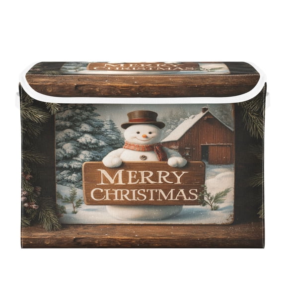 Large Collapsible Storage Box Flip Lid Fabric Decorative Organizer Container Basket with Handles 16.512.611.8in Decorate Snowman Portrait