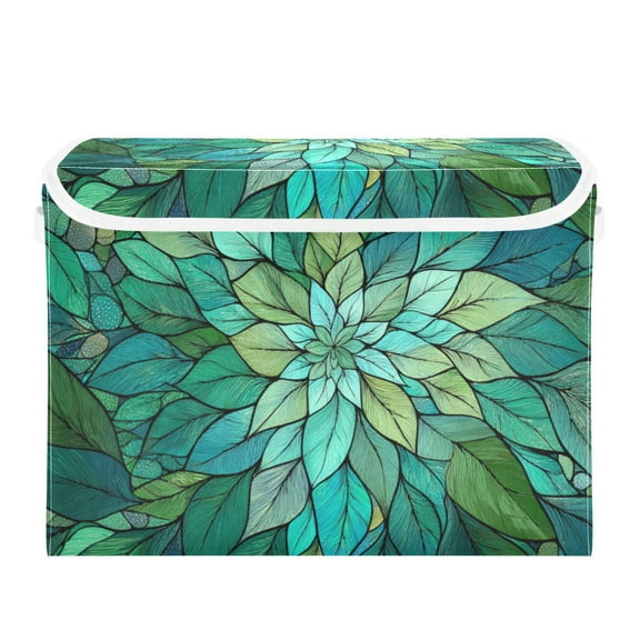 Large Collapsible Storage Box Flip Lid Fabric Decorative Organizer Container Basket with Handles 16.512.611.8in Delicate Stained Glass Pattern