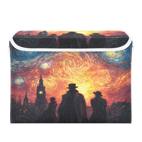 Large Collapsible Storage Box Flip Lid Fabric Decorative Organizer Container Basket with Handles 16.512.611.8in Detective Story