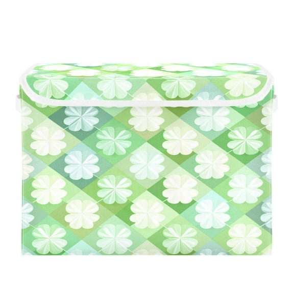 Large Collapsible Storage Box Flip Lid Fabric Decorative Organizer Container Basket with Handles 16.512.611.8in Diamond-shaped Four-leaf Clover