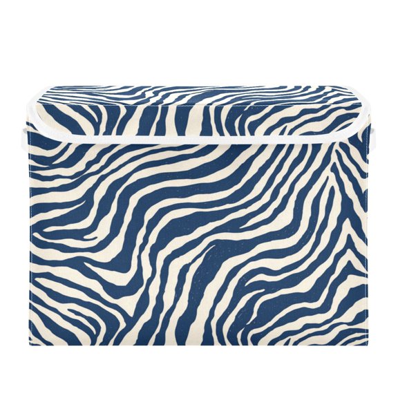 Large Collapsible Storage Box Flip Lid Fabric Decorative Organizer Container Basket with Handles 16.512.611.8in Digital Blue Zebra Stripes