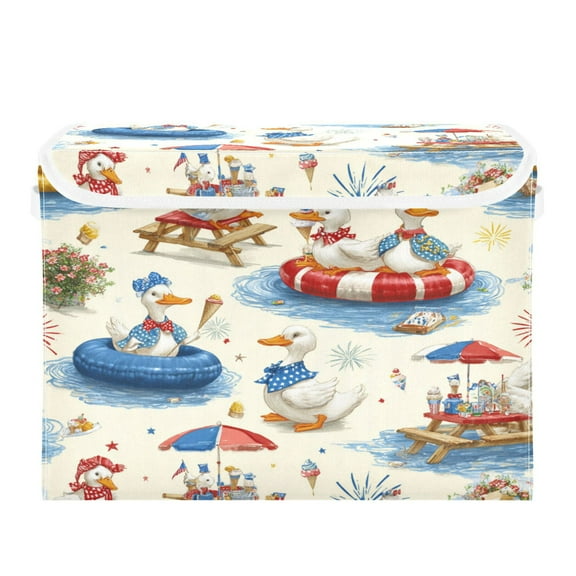 Large Collapsible Storage Box Flip Lid Fabric Decorative Organizer Container Basket with Handles 16.512.611.8in Duck Amusement Park