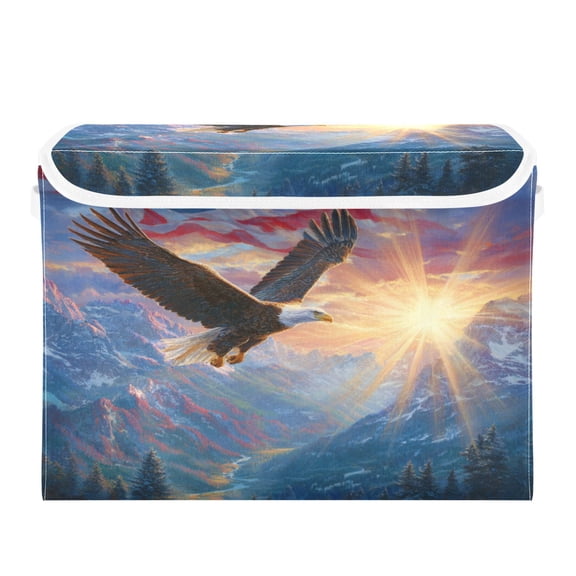 Large Collapsible Storage Box Flip Lid Fabric Decorative Organizer Container Basket with Handles 16.512.611.8in Eagle Soar over The Valley