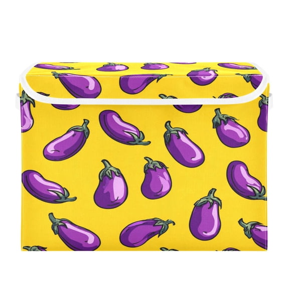 Large Collapsible Storage Box Flip Lid Fabric Decorative Organizer Container Basket with Handles 16.512.611.8in Eggplants Seamless Pattern