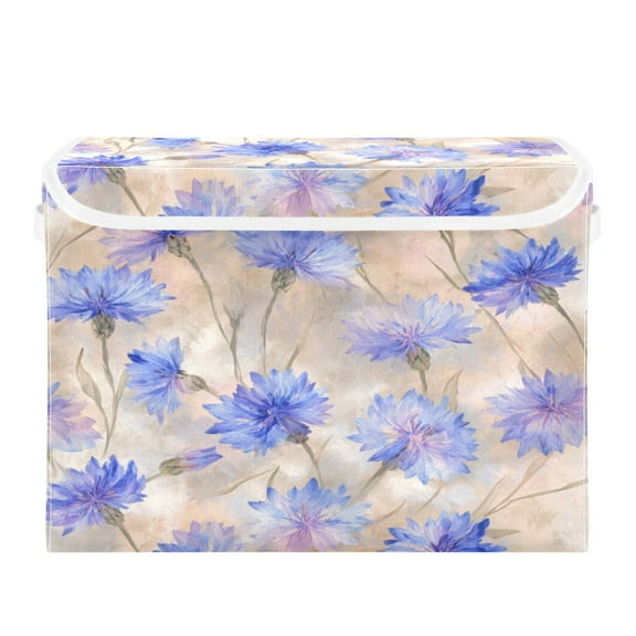 Large Collapsible Storage Box Flip Lid Fabric Decorative Organizer Container Basket with Handles 16.512.611.8in Elegant Blue-purple Cornflowers
