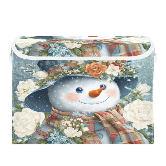 Large Collapsible Storage Box Flip Lid Fabric Decorative Organizer Container Basket with Handles 16.512.611.8in Elegant Flower Hat Snowman